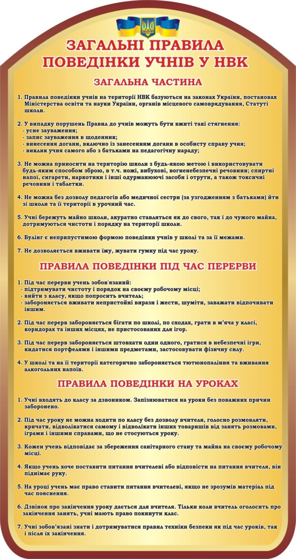 Стенд «Загальні правила поведінки учнів»