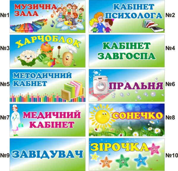 Дитячі пластикові таблички з тематичним дизайном