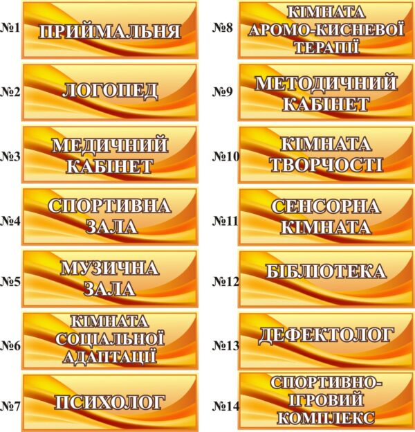 Пластикові таблички для кабінетів та кімнат закладу освіти