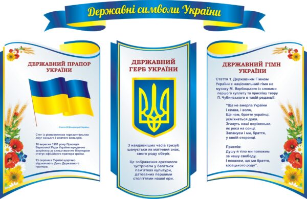 Комплект пластикових стендів «Прапор, Герб, Гімн України»