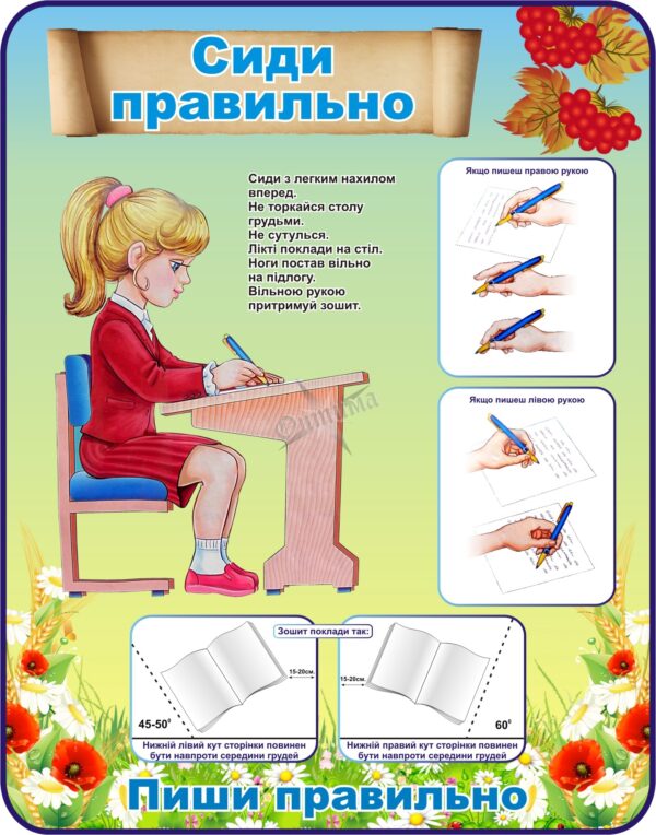 Пластиковий стенд «Основи правильної посадки учня»