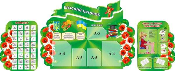 Набір стендів «Класний куточок, алфавіт та сиди правильно»