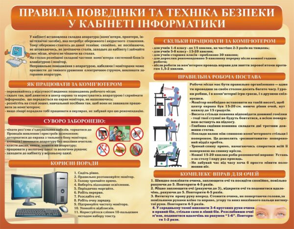 Стенд «Правила поведінки та техніка безпеки у кабінеті інформатики»