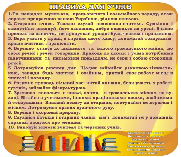 Стенд «Правила для учнів»