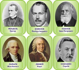 Портрети видатних вчених біологів в асортименті