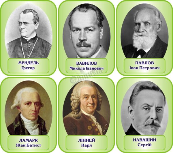 Портрети видатних вчених біологів в асортименті