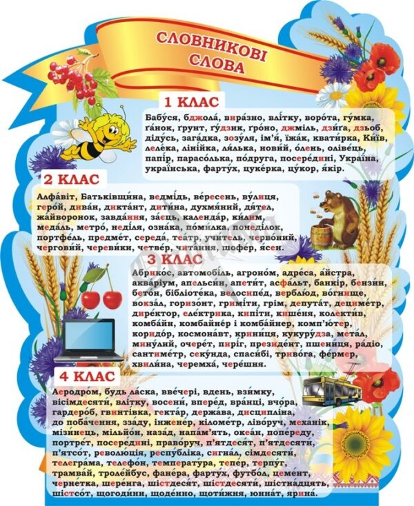 Стенд для початкової школи «Словникові слова»
