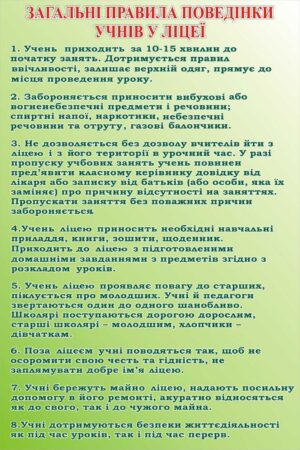 Стенд «Правила поведінки учнів»