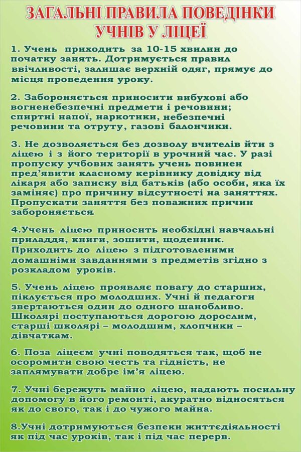 Стенд «Правила поведінки учнів»