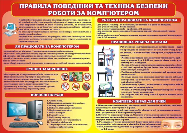 Стенд «Правила поведінки та техніки безпеки за комп'ютером»