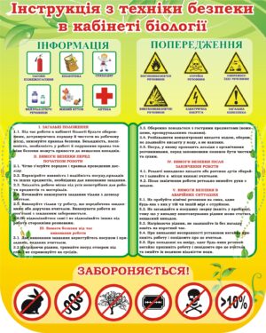 Стенд «Інструкція з техніки безпеки в кабінеті біології»