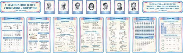 Комплект пластикових стендів «Математика — формули, постаті, теореми»