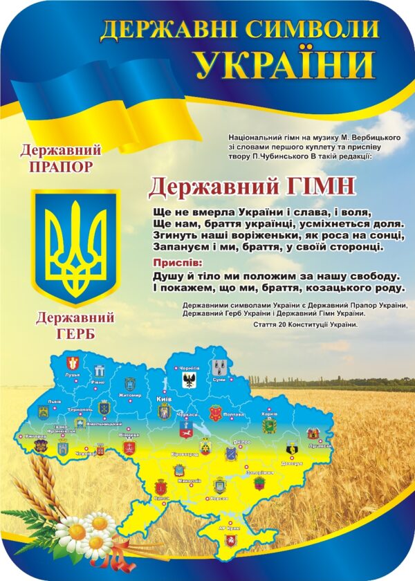 Пластиковий стенд «Державні символи України з картою»