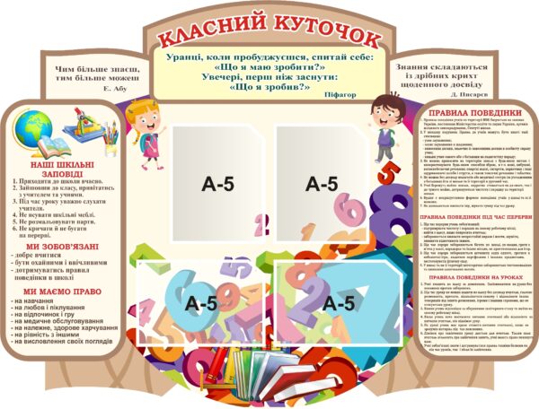 Пластиковий стенд «Класний куточок з правилами поведінки»
