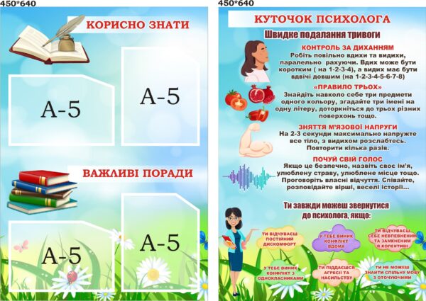 Комплект стендів «Куточок психолога та Корисно знати»