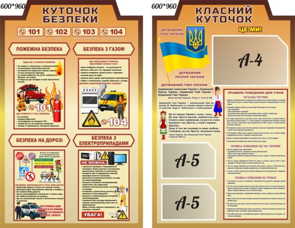 Комплект пластикових стендів «Куточок безпеки та Класний куточок»
