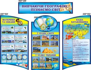 Комплект пластикових стендів для кабінету географії «Вивчаючи географію – пізнаємо світ»