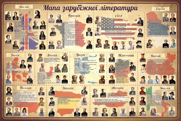 Пластиковий стенд «Мапа зарубіжної літератури»